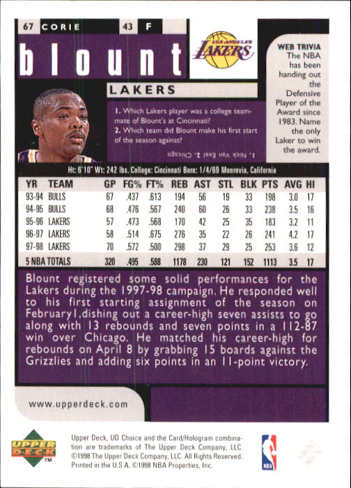 1998-99 UD Choice Basketball (Pick Choose Complete) - Picture 129 of 373