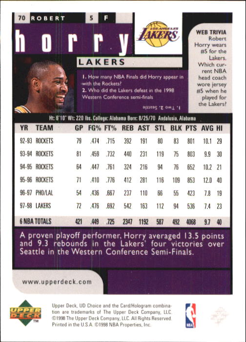 1998-99 UD Choice Basketball (Pick Choose Complete) - Picture 135 of 373