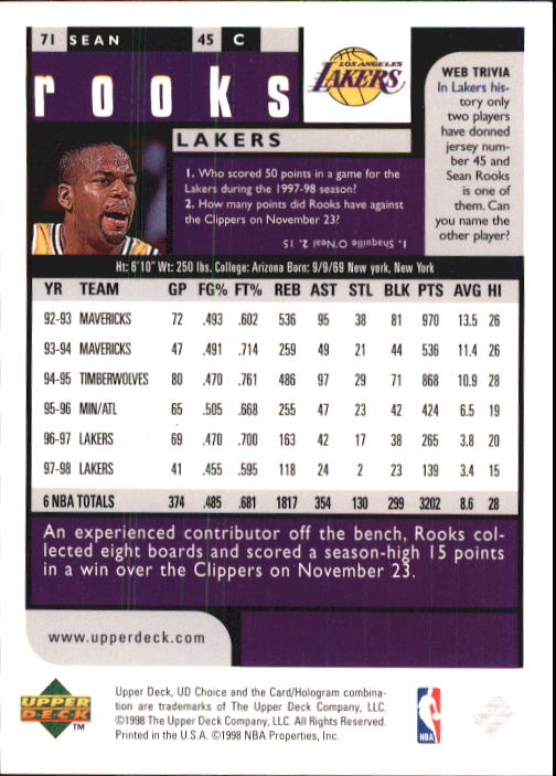 1998-99 UD Choice Basketball (Pick Choose Complete) - Picture 137 of 373