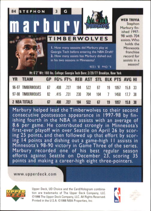 1998-99 UD Choice Basketball (Pick Choose Complete) - Picture 163 of 373