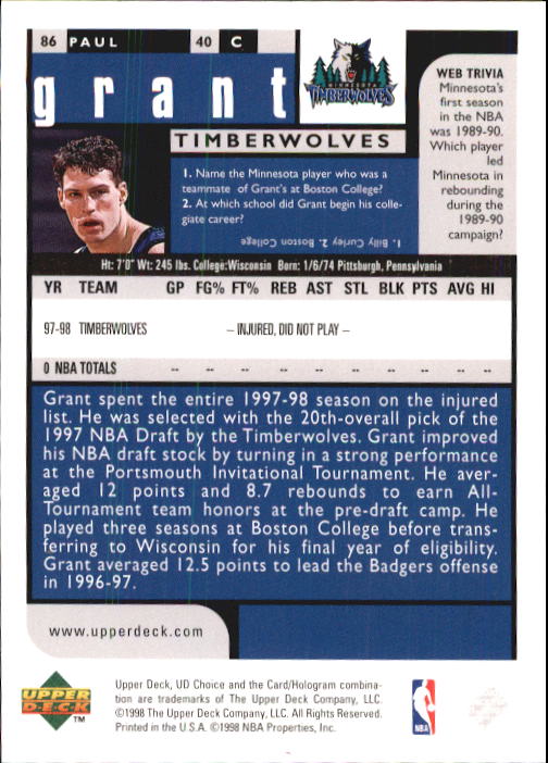 1998-99 UD Choice Basketball (Pick Choose Complete) - Picture 165 of 373