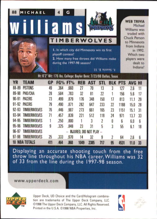 1998-99 UD Choice Basketball (Pick Choose Complete) - Picture 169 of 373