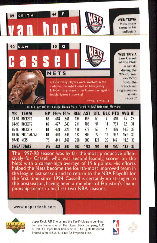 1998-99 UD Choice Basketball (Pick Choose Complete) - Picture 171 of 373