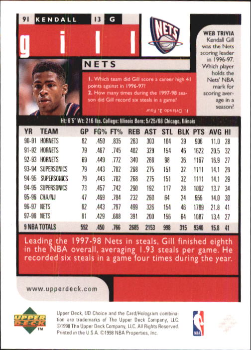 1998-99 UD Choice Basketball (Pick Choose Complete) - Picture 175 of 373