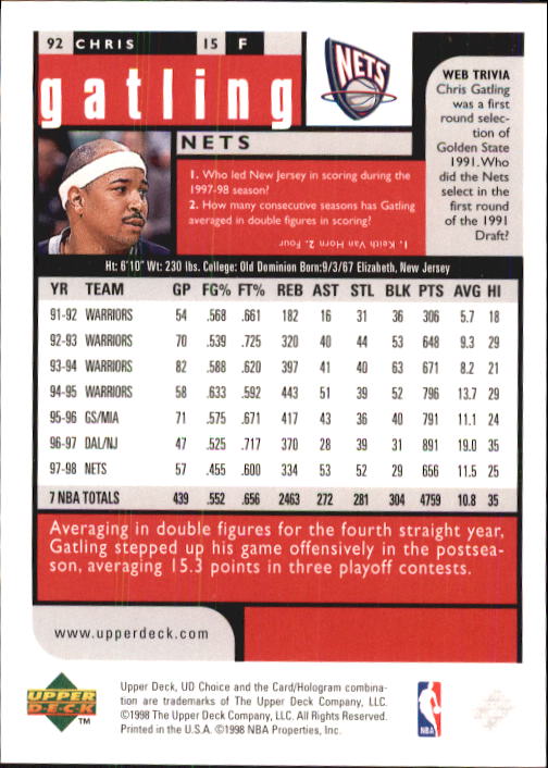 1998-99 UD Choice Basketball (Pick Choose Complete) - Picture 177 of 373