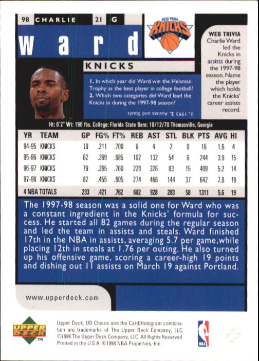 1998-99 UD Choice Basketball (Pick Choose Complete) - Picture 189 of 373