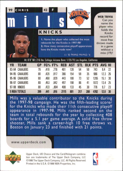 1998-99 UD Choice Basketball (Pick Choose Complete) - Picture 191 of 373