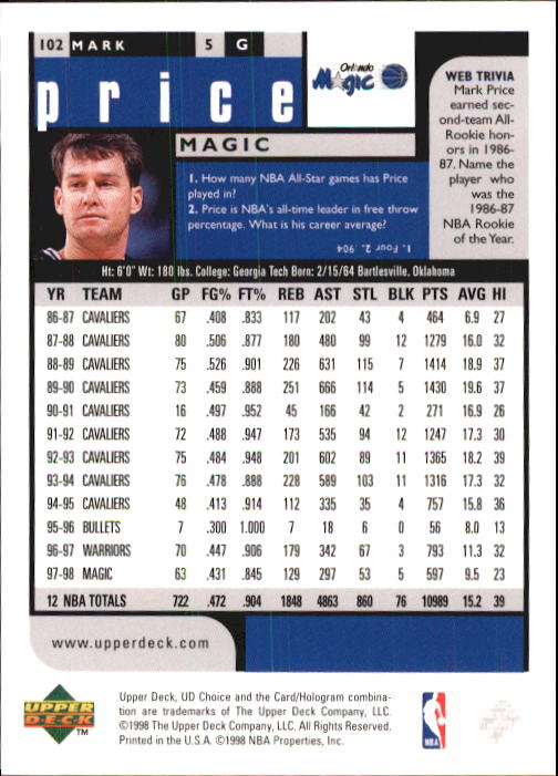 1998-99 UD Choice Basketball (Pick Choose Complete) - Picture 197 of 373