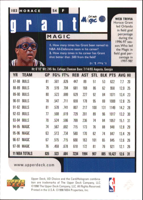1998-99 UD Choice Basketball (Pick Choose Complete) - Picture 199 of 373