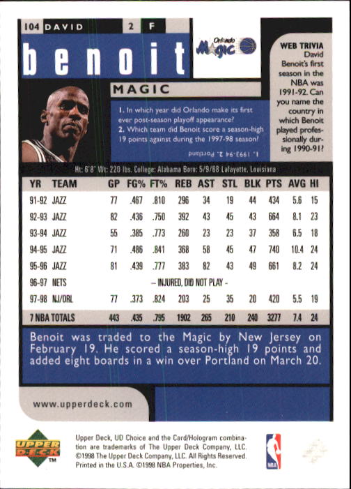 1998-99 UD Choice Basketball (Pick Choose Complete) - Picture 201 of 373