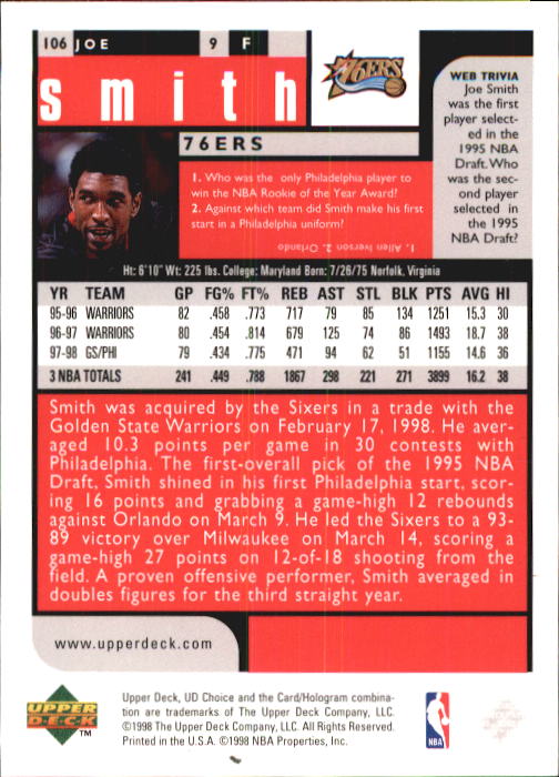 1998-99 UD Choice Basketball (Pick Choose Complete) - Picture 205 of 373