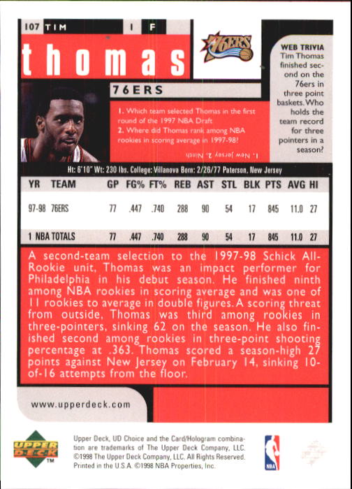 1998-99 UD Choice Basketball (Pick Choose Complete) - Picture 207 of 373