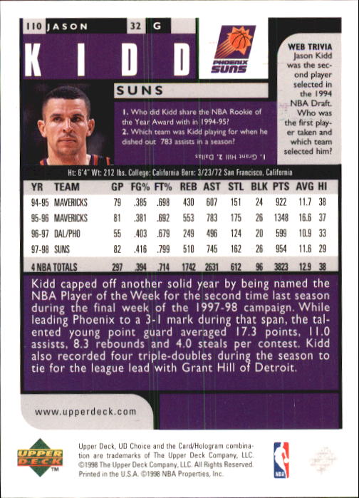 1998-99 UD Choice Basketball (Pick Choose Complete) - Picture 213 of 373