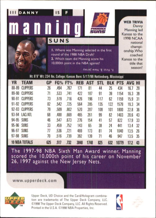 1998-99 UD Choice Basketball (Pick Choose Complete) - Picture 215 of 373