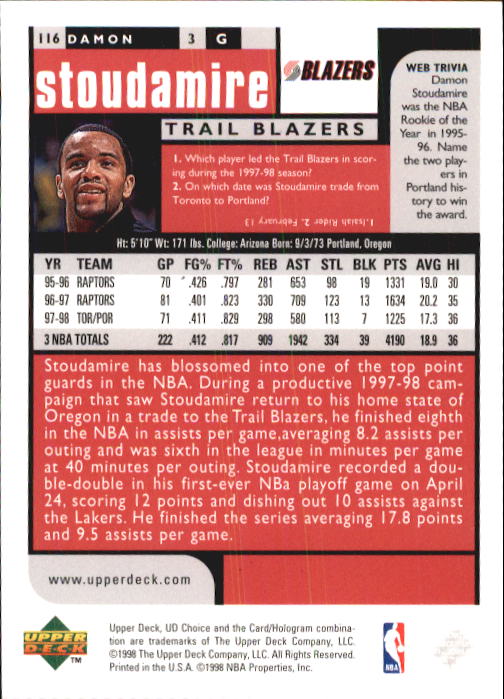 1998-99 UD Choice Basketball (Pick Choose Complete) - Picture 225 of 373