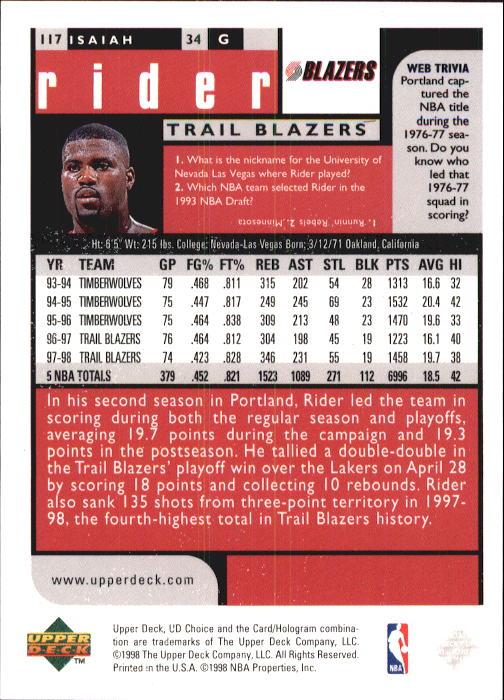 1998-99 UD Choice Basketball (Pick Choose Complete) - Picture 227 of 373