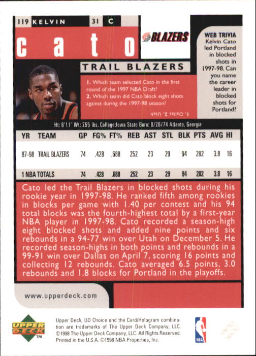 1998-99 UD Choice Basketball (Pick Choose Complete) - Picture 231 of 373