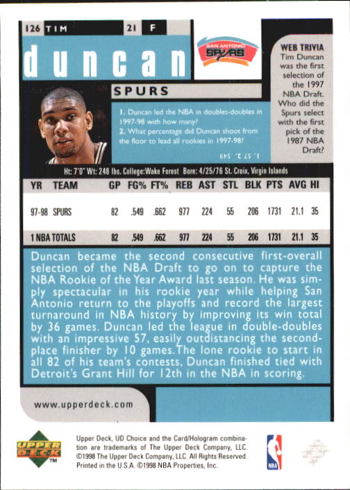 1998-99 UD Choice Basketball (Pick Choose Complete) - Picture 245 of 373