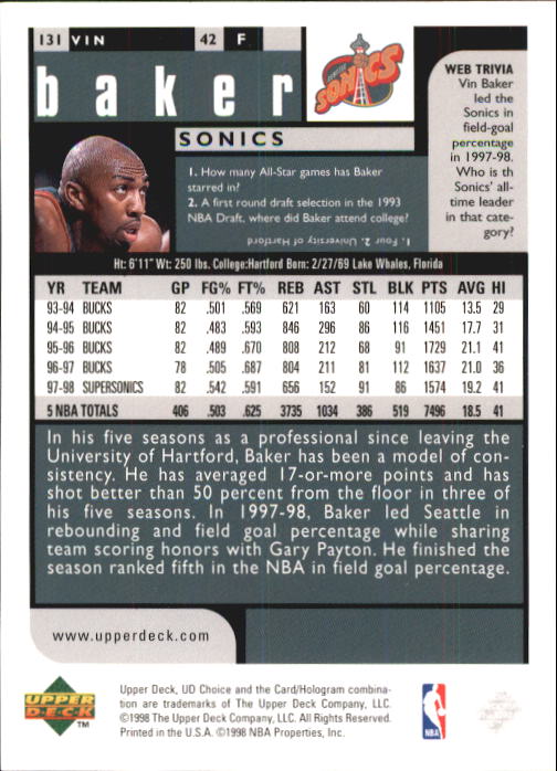 1998-99 UD Choice Basketball (Pick Choose Complete) - Picture 255 of 373