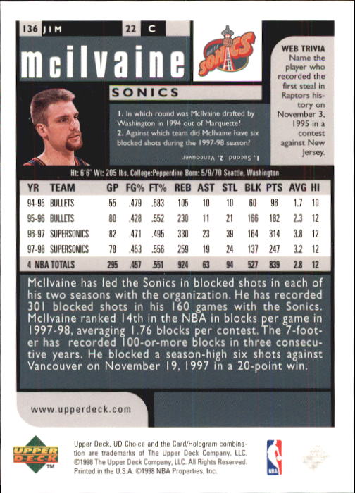1998-99 UD Choice Basketball (Pick Choose Complete) - Picture 265 of 373