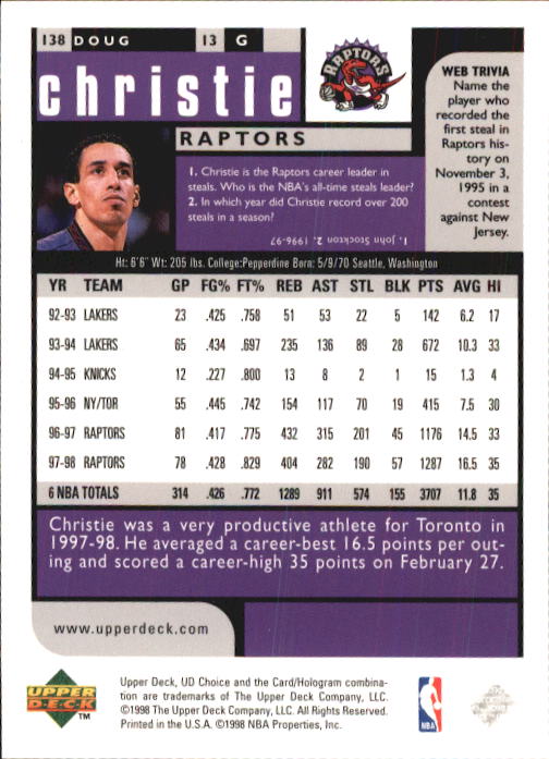 1998-99 UD Choice Basketball (Pick Choose Complete) - Picture 269 of 373