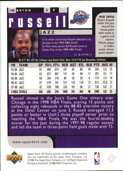 1998-99 UD Choice Basketball (Pick Choose Complete) - Picture 285 of 373
