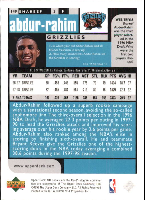 1998-99 UD Choice Basketball (Pick Choose Complete) - Picture 291 of 373