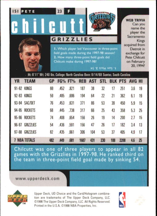1998-99 UD Choice Basketball (Pick Choose Complete) - Picture 295 of 373