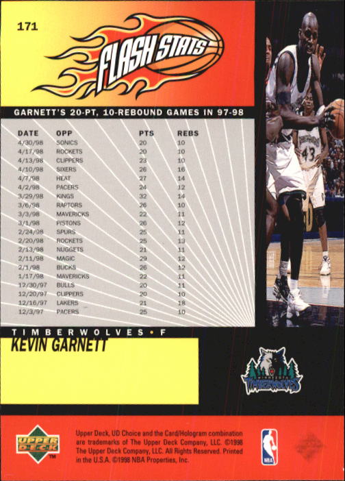 1998-99 UD Choice #171 Kevin Garnett FS back image