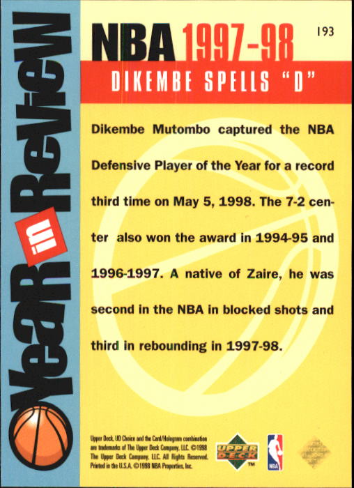 1998-99 UD Choice Basketball (Pick Choose Complete) - Picture 369 of 373