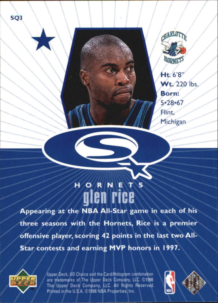 1998-99 UD Choice StarQuest Blue #SQ3 Glen Rice back image