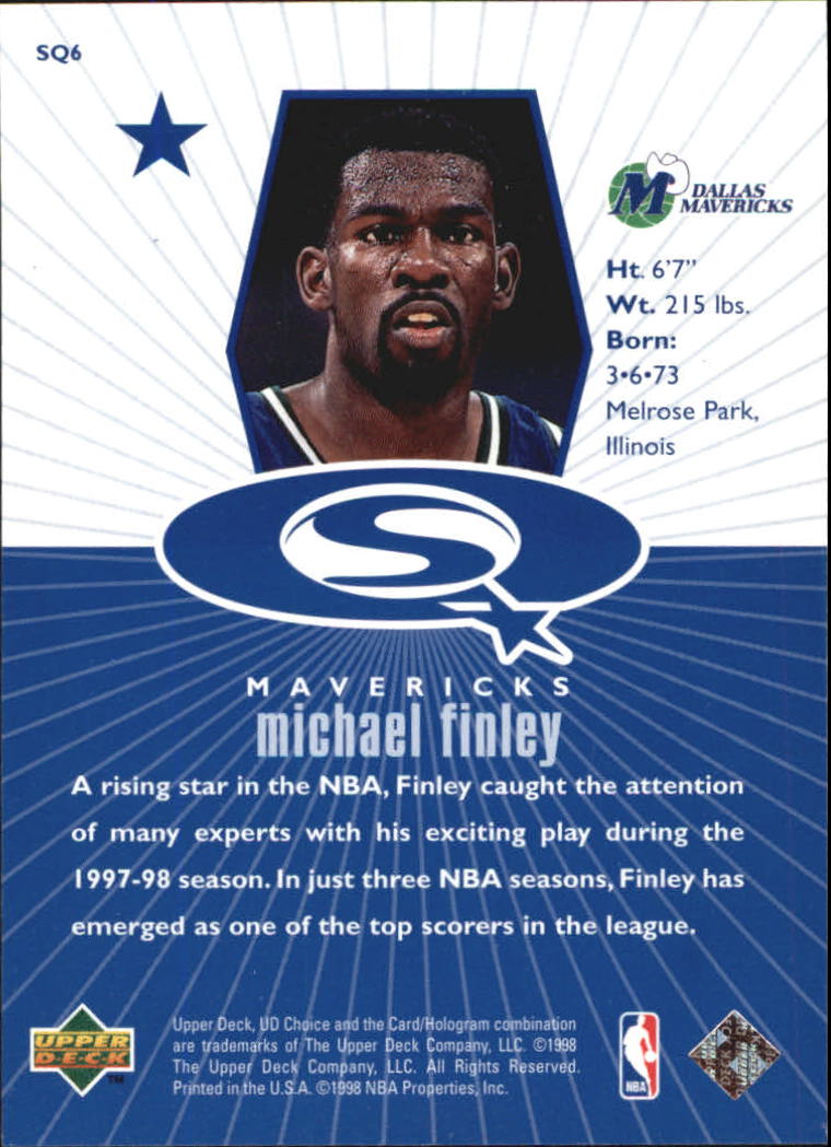 1998-99 UD Choice StarQuest Blue #SQ6 Michael Finley back image