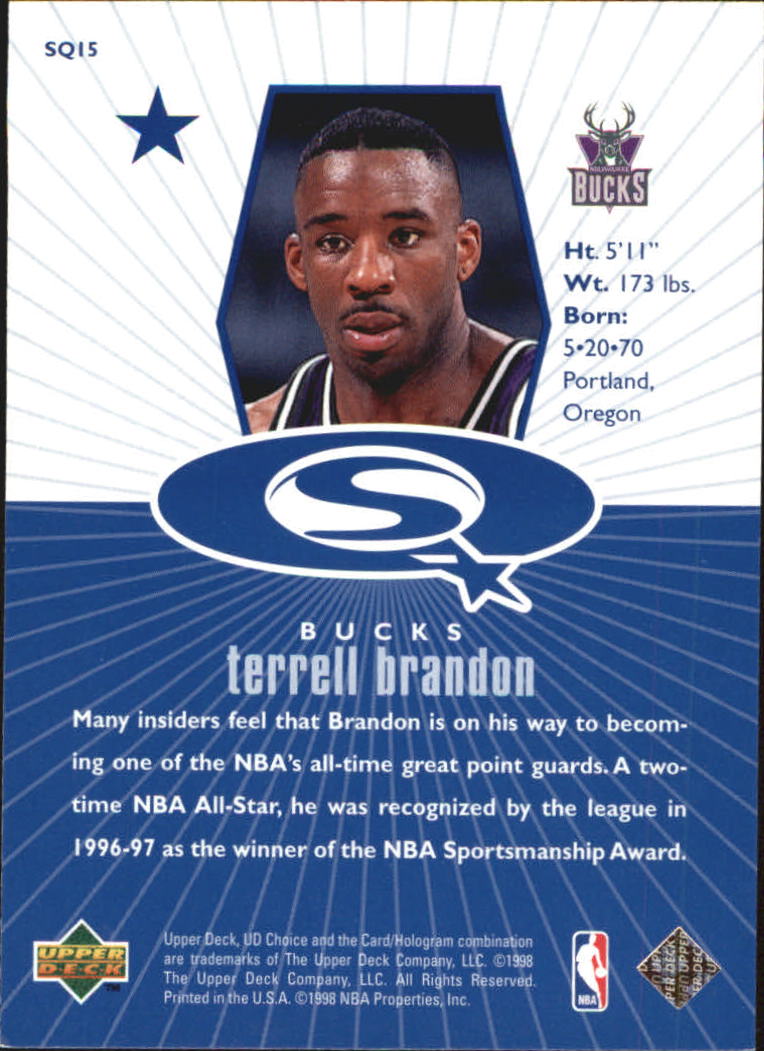 1998-99 UD Choice StarQuest Blue #SQ15 Terrell Brandon back image