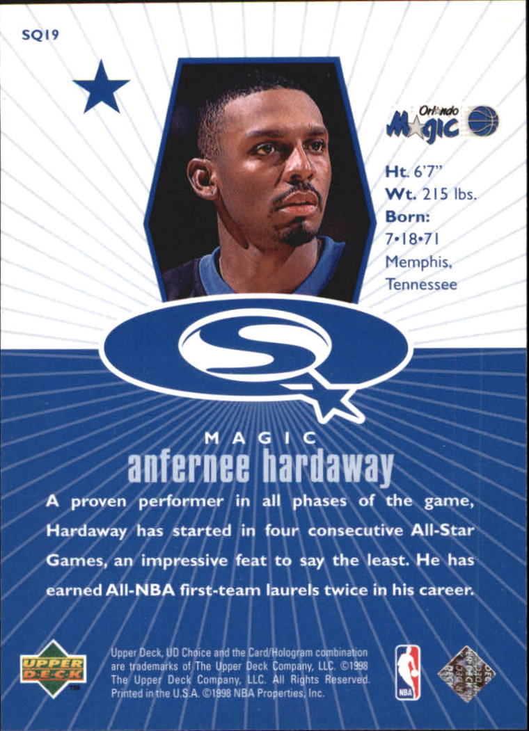 1998-99 UD Choice StarQuest Blue #SQ19 Anfernee Hardaway back image