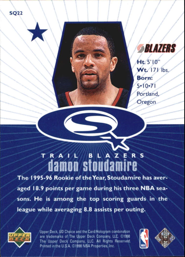 1998-99 UD Choice StarQuest Blue #SQ22 Damon Stoudamire back image