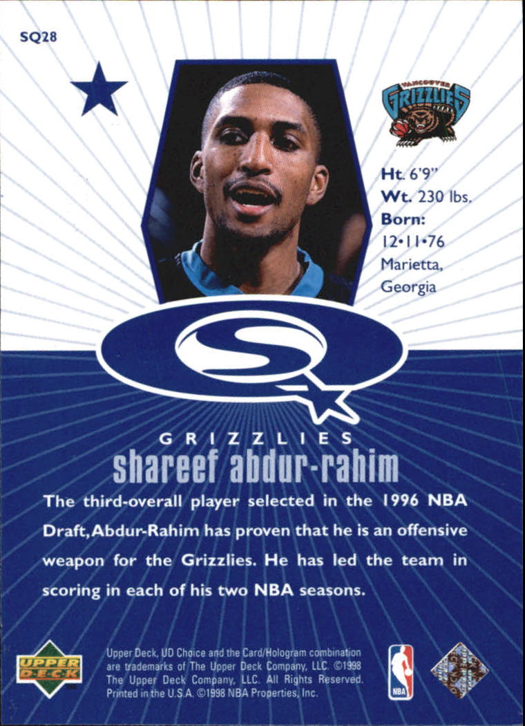 1998-99 UD Choice StarQuest Blue #SQ28 Shareef Abdur-Rahim back image