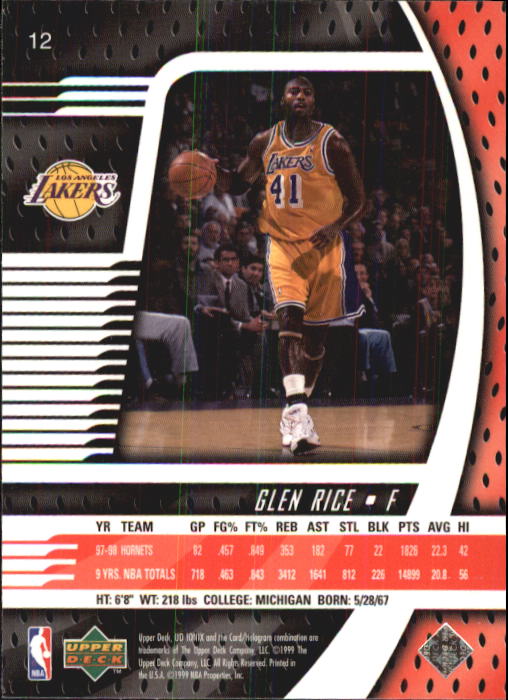 1998-99 UD Ionix #12 Glen Rice back image