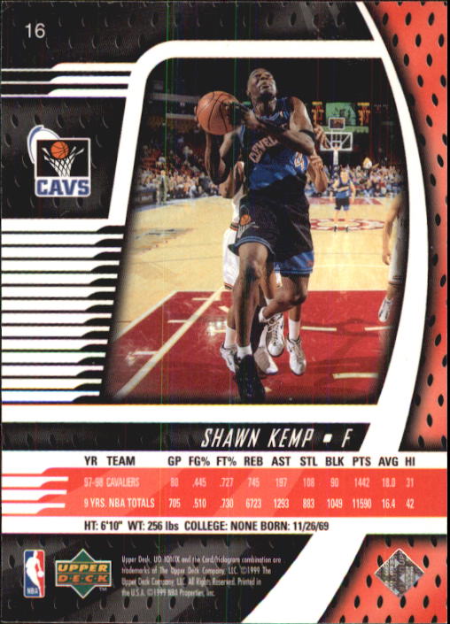 1998-99 UD Ionix #16 Shawn Kemp back image