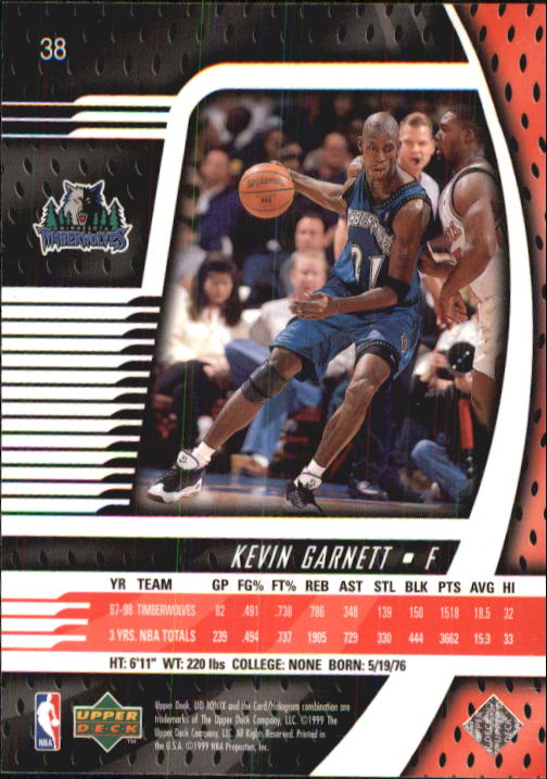 1998-99 UD Ionix #38 Kevin Garnett back image