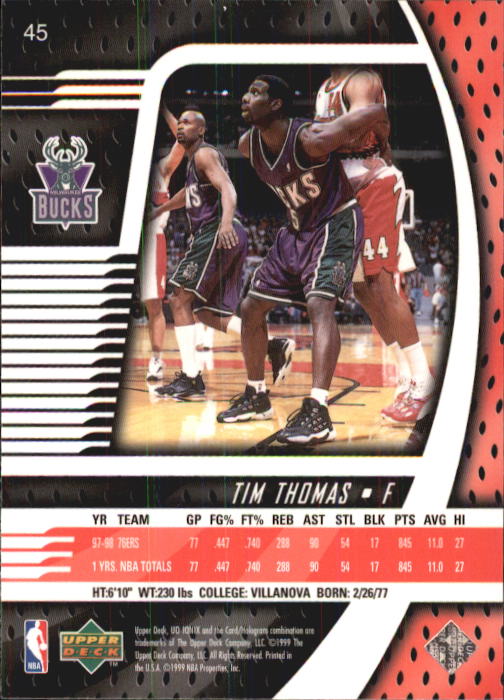 1998-99 UD Ionix #45 Tim Thomas back image