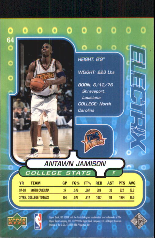 1998-99 UD Ionix #64 Antawn Jamison RC back image