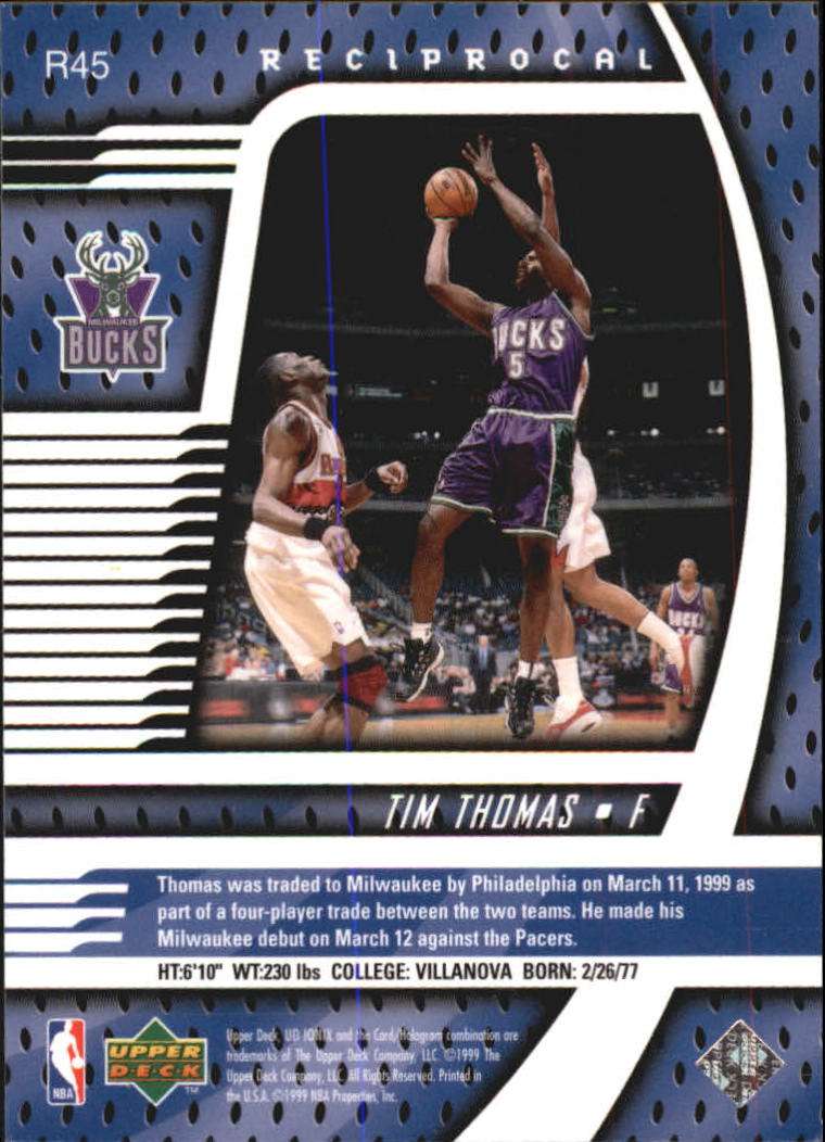 1998-99 UD Ionix Reciprocal #R45 Tim Thomas back image
