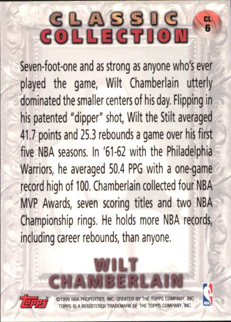 1998-99 Topps Classic Collection #CL6 Wilt Chamberlain back image