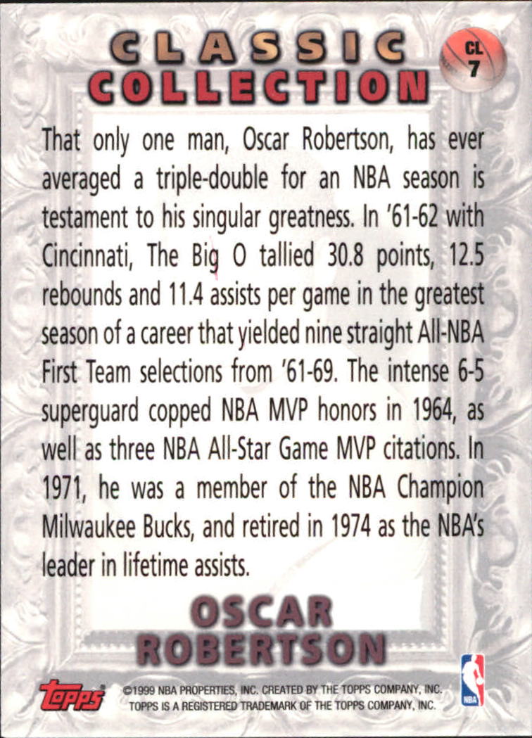1998-99 Topps Classic Collection #CL7 Oscar Robertson back image