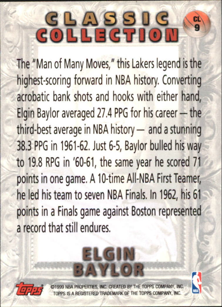 1998-99 Topps Classic Collection #CL9 Elgin Baylor back image