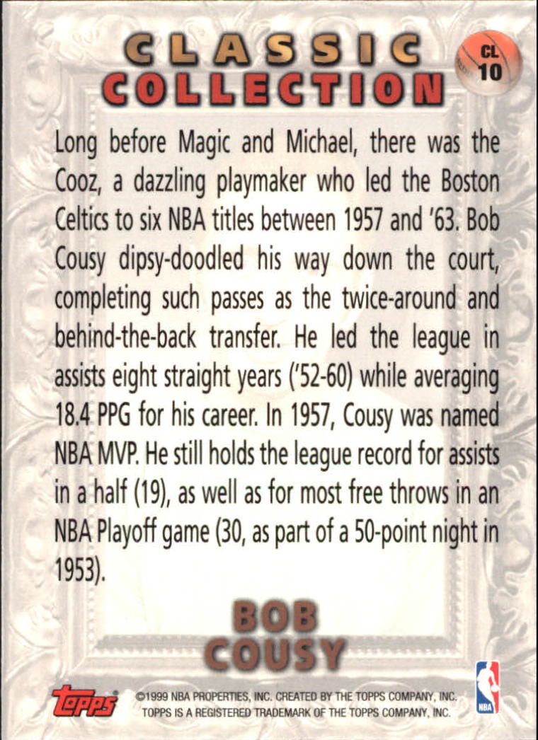 1998-99 Topps Classic Collection #CL10 Bob Cousy back image