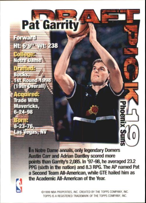 1998-99 Topps Draft Redemption #19 Pat Garrity back image