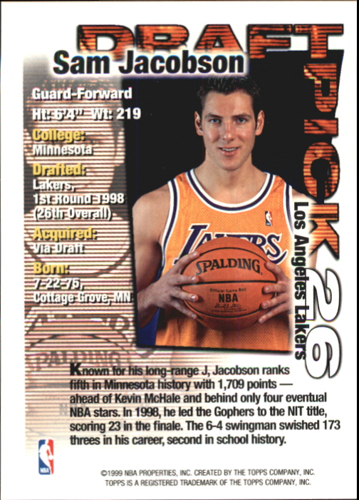 1998-99 Topps Draft Redemption #26 Sam Jacobson back image