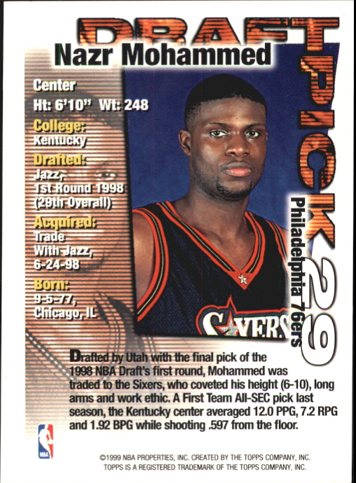1998-99 Topps Draft Redemption #29 Nazr Mohammed back image