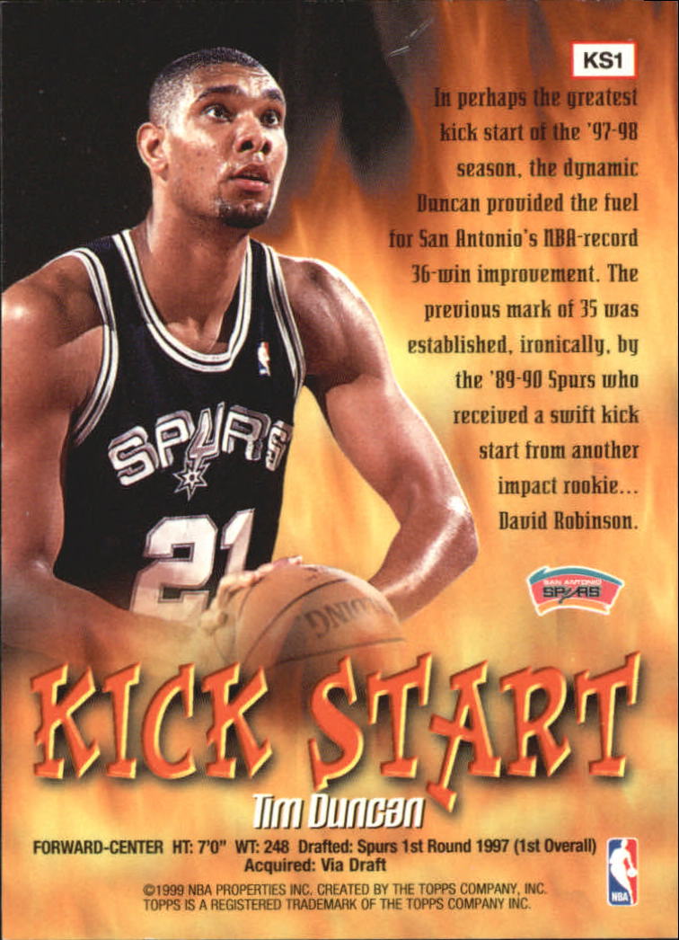 1998-99 Topps Kick Start #KS1 Tim Duncan back image